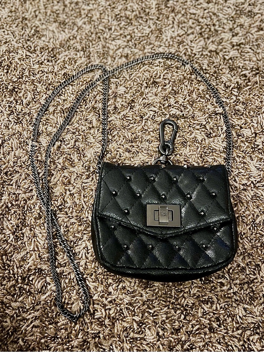 Bebe Quilted Black Crossbody Small Bag with Chain Strap Gunmetal Studded